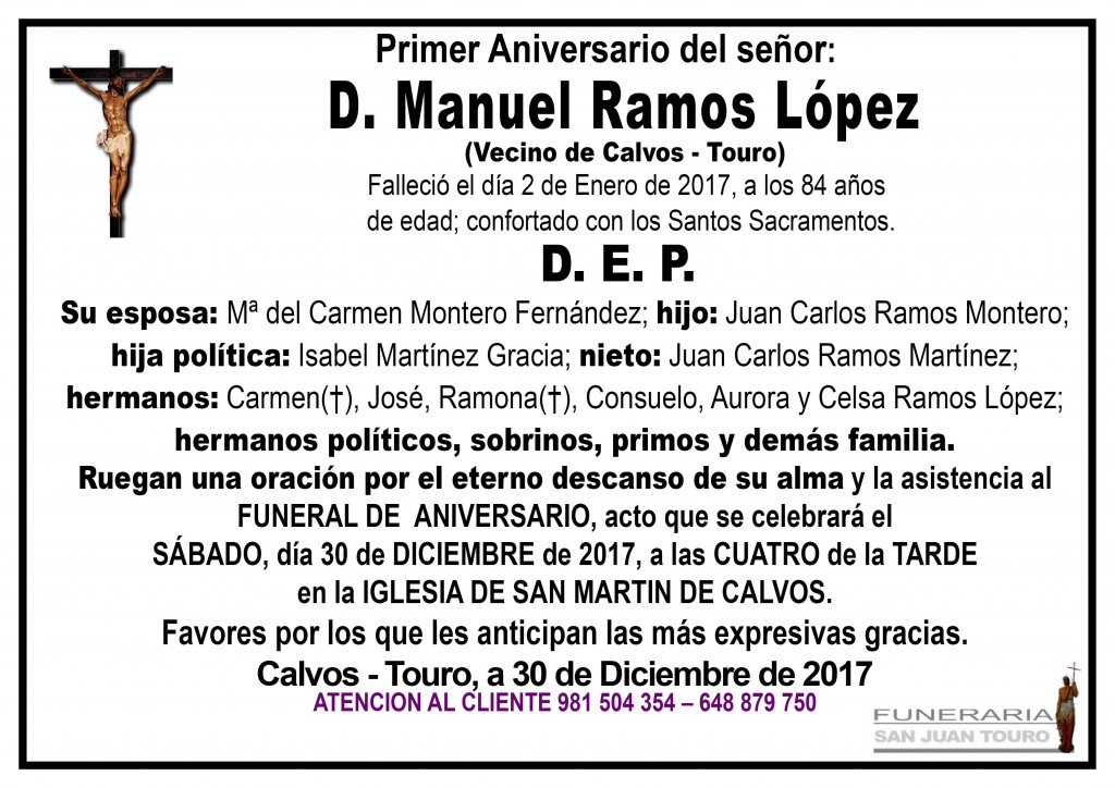 Esquela Aniversario D Manuel RAMOS lopez