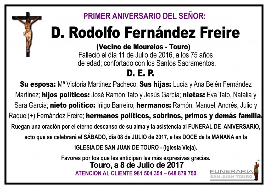 Esquela Aniversario D rodolfo fernandez freire