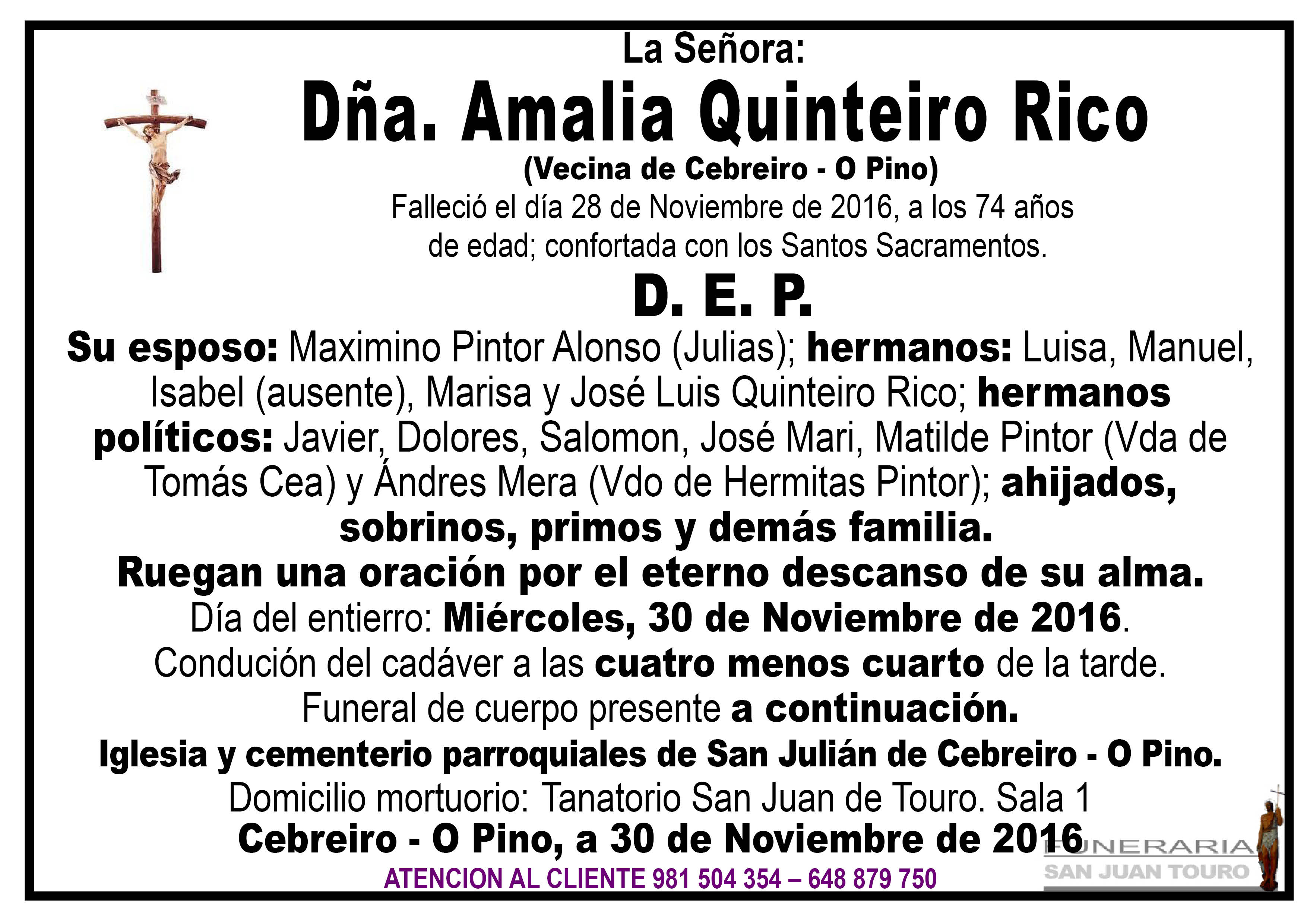 Esquela de SEPELIO DÑA AMALIA QUINTEIRO RICO