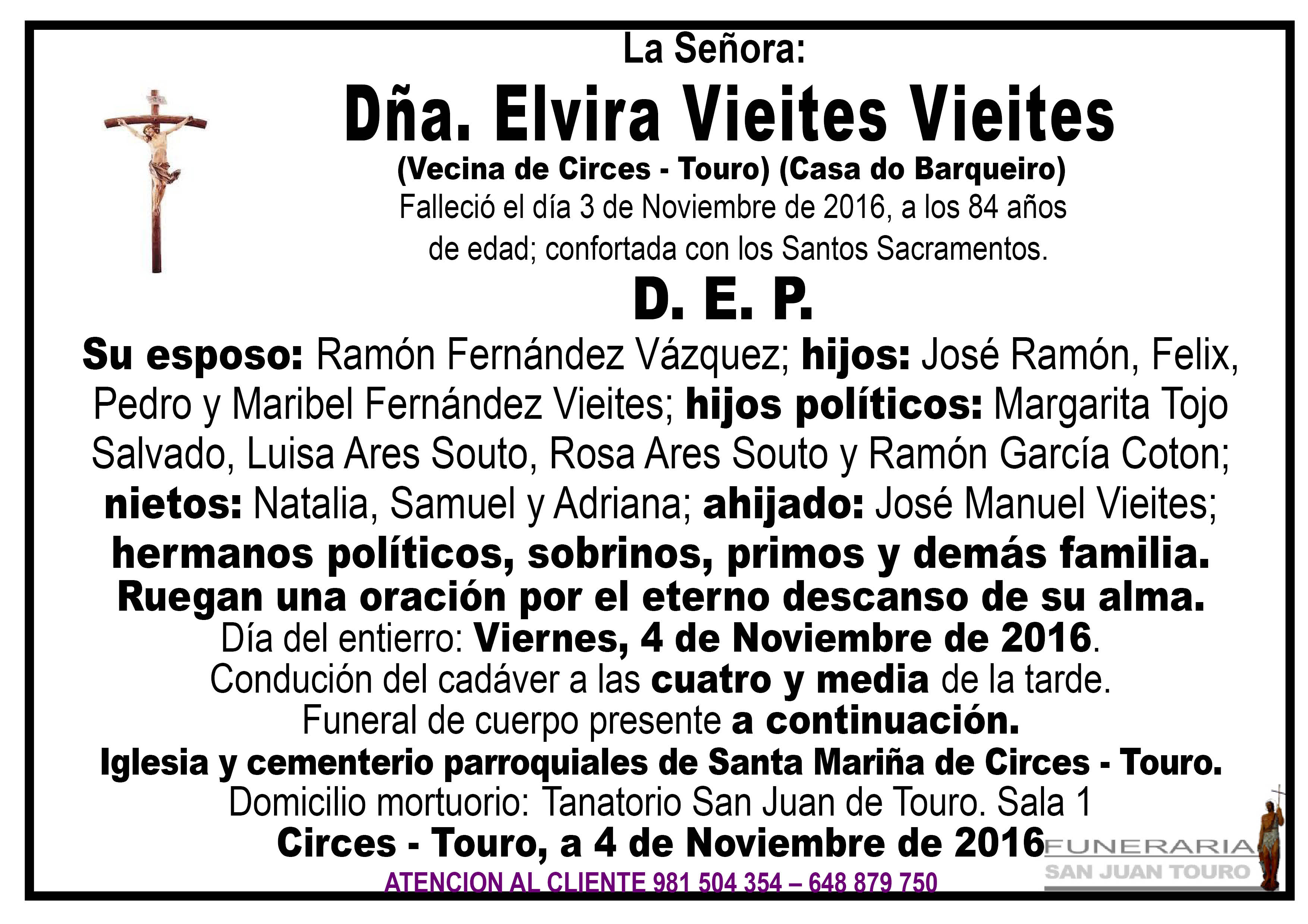 Esquela de SEPELIO DÑA ELVIRA VIETES VIEITES