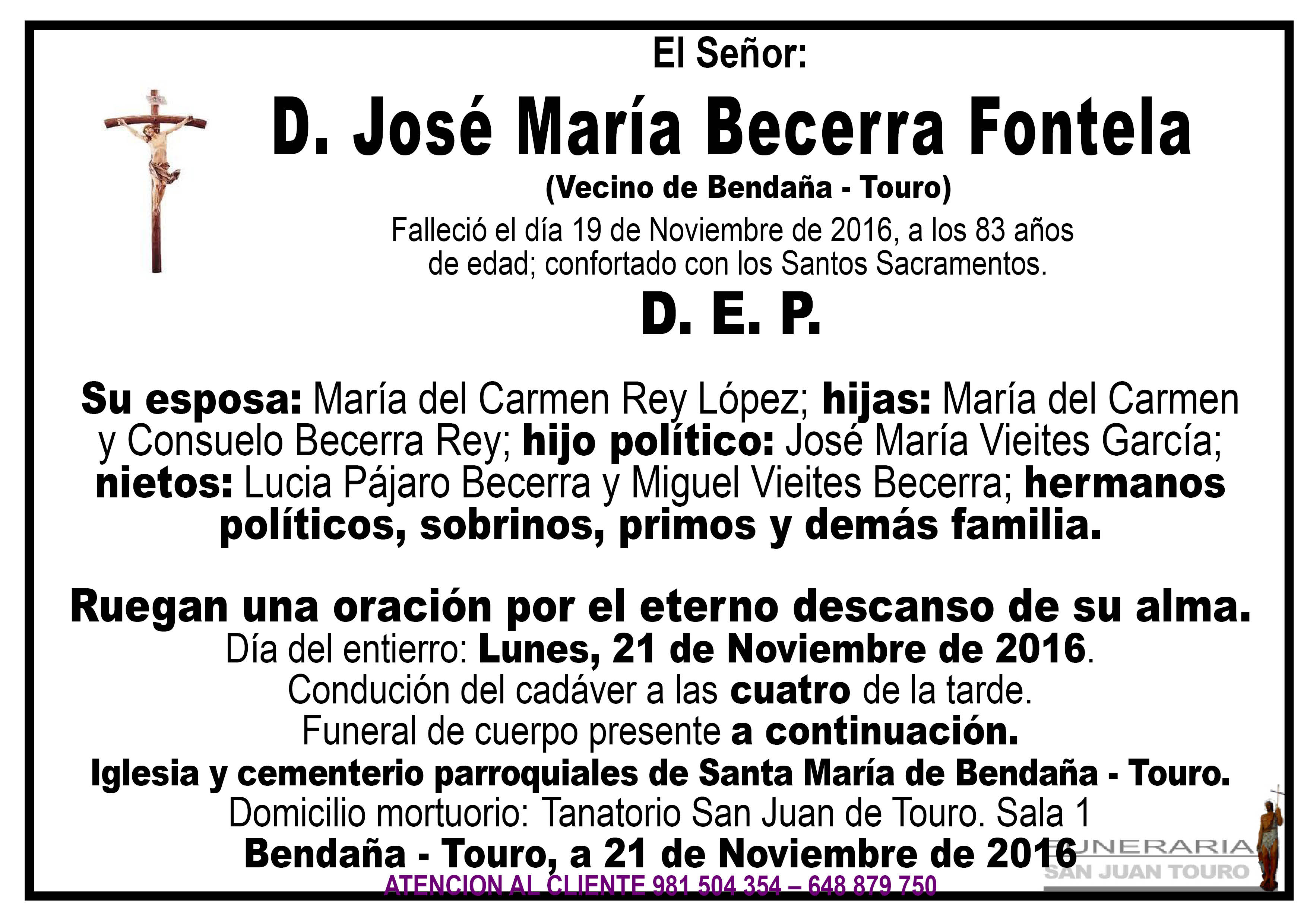 Esquela de SEPELIO D JOSÉ MARÍA BECERRA FONTELA