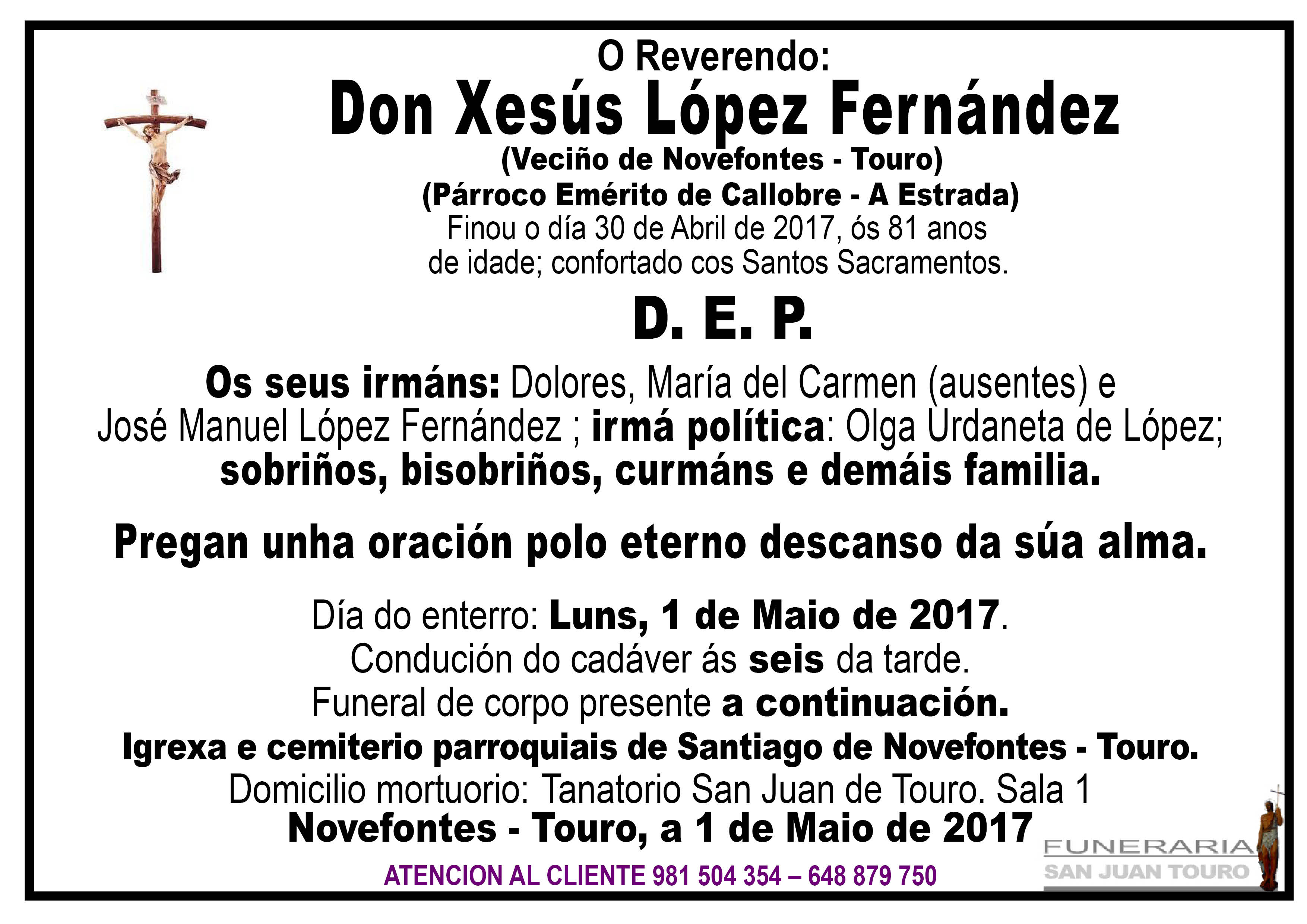 Esquela de Don Xesús López Fernández