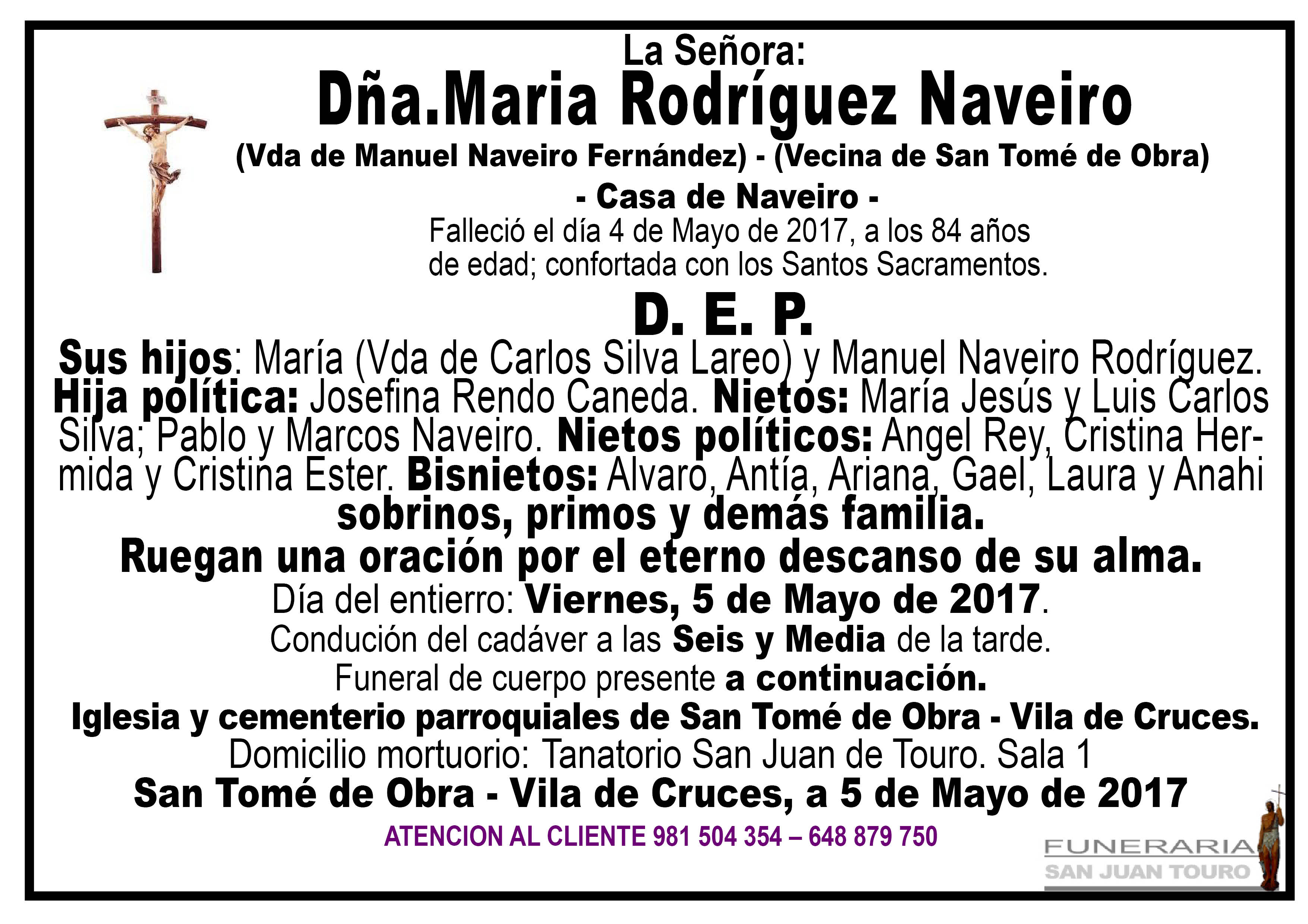 Esquela de María Rodríguez Naveiro. Esquela de María Rodríguez Naveiro.