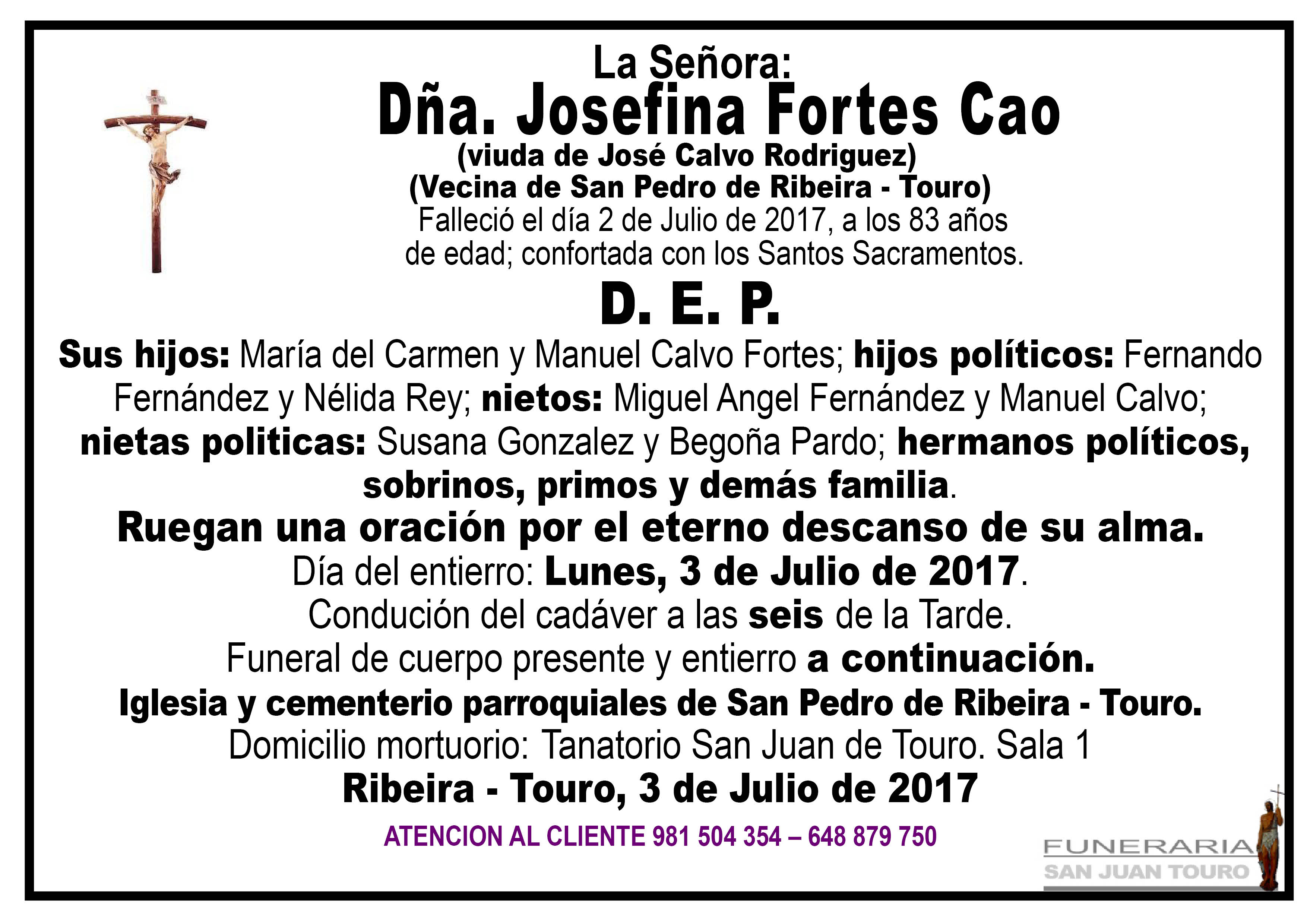 Esquela de SEPELIO DE DÑA JOSEFINA FORTES CAO