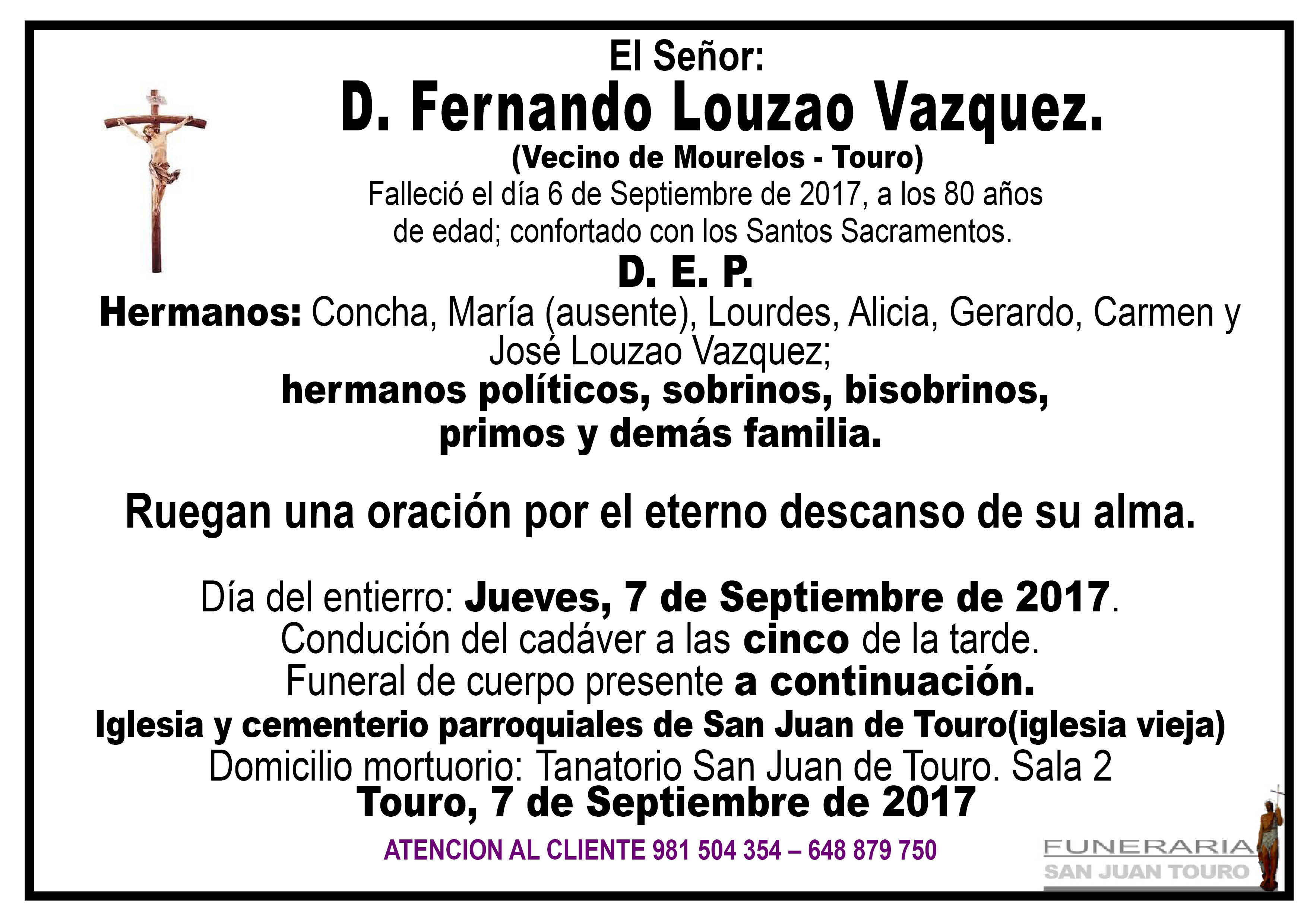 Esquela de SEPELIO DE FERNANDO LOUZAO VAZQUEZ