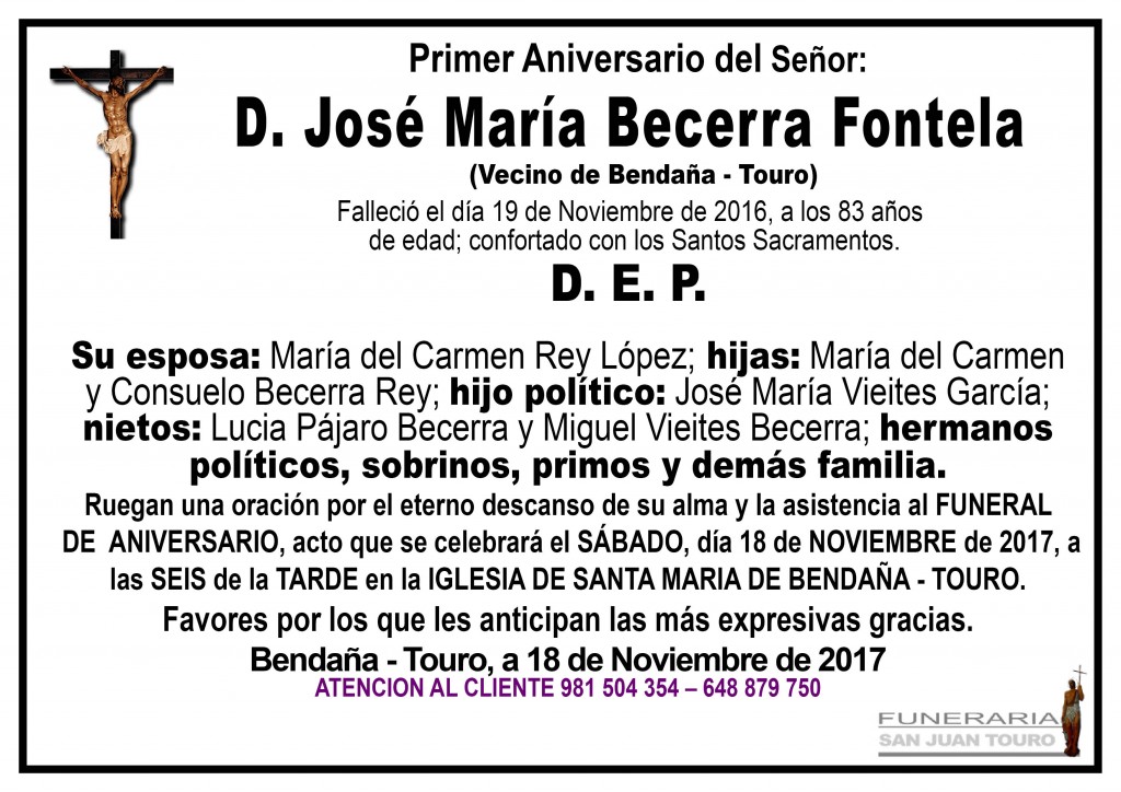 Esquela Aniversario D josé maria becerra fontela