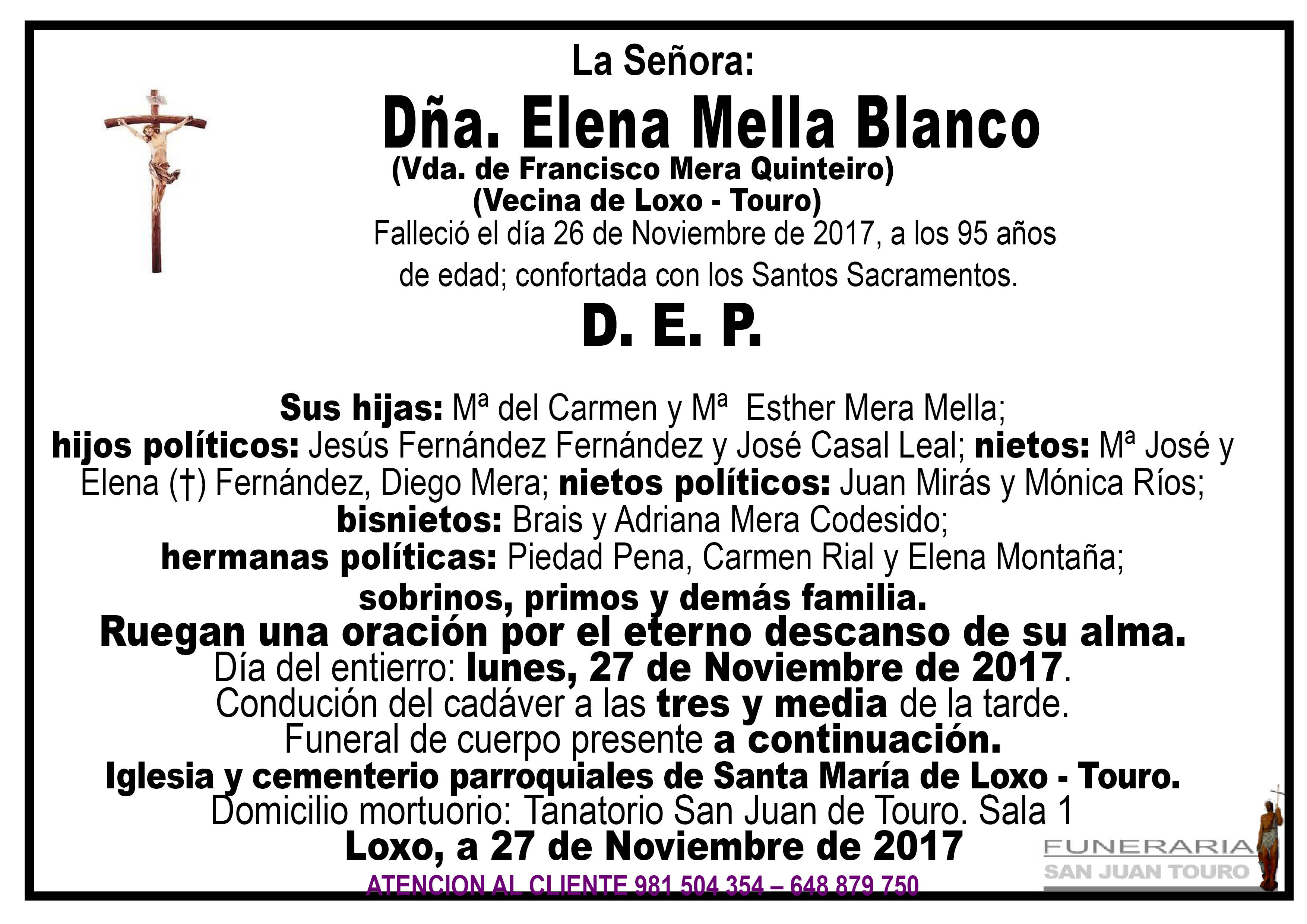 Esquela de SEPELIO DE DÑA. ELENA MELLA BLANCO