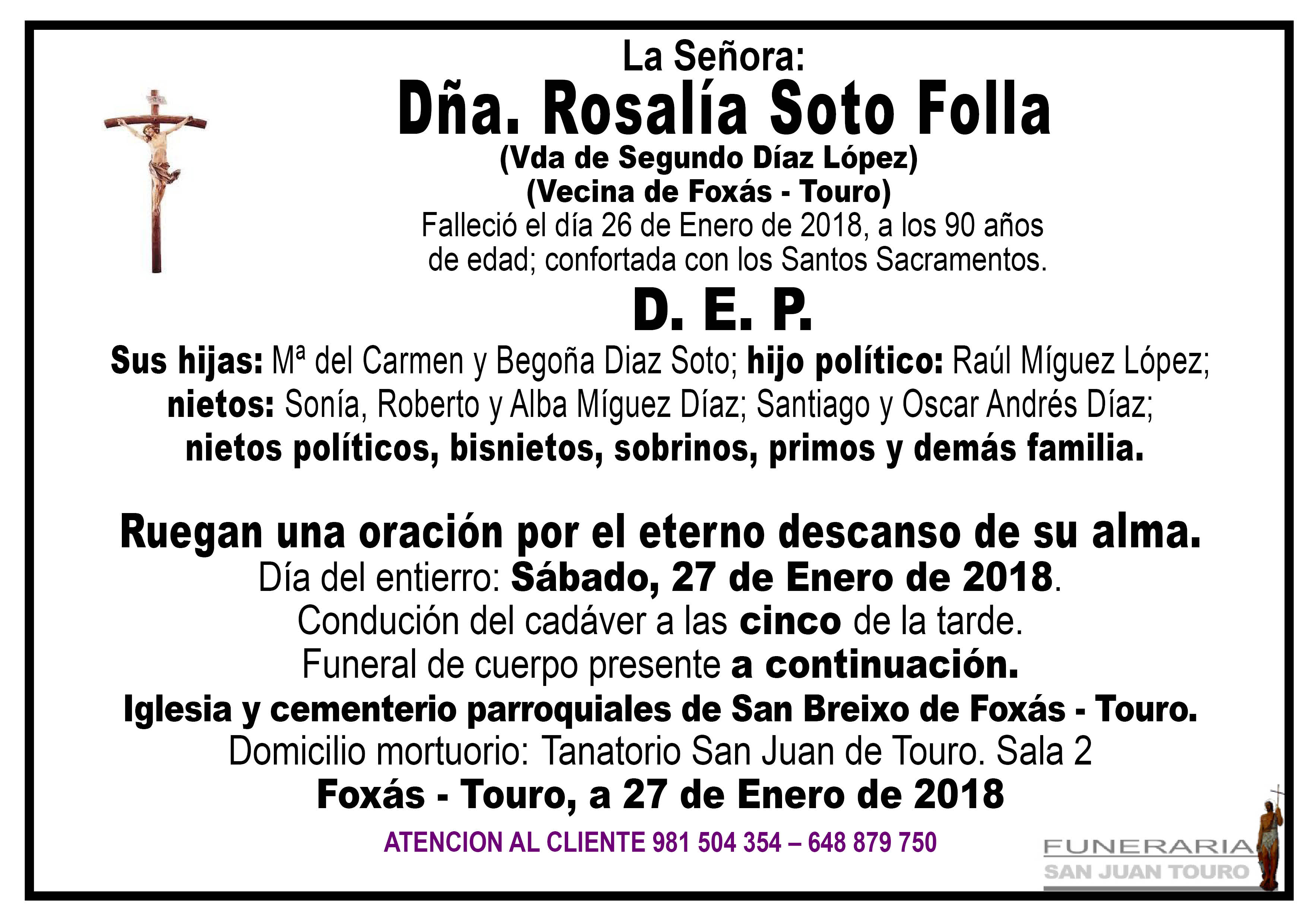 Esquela de SEPELIO DE DÑA. ROSALIA SOTO FOLLA