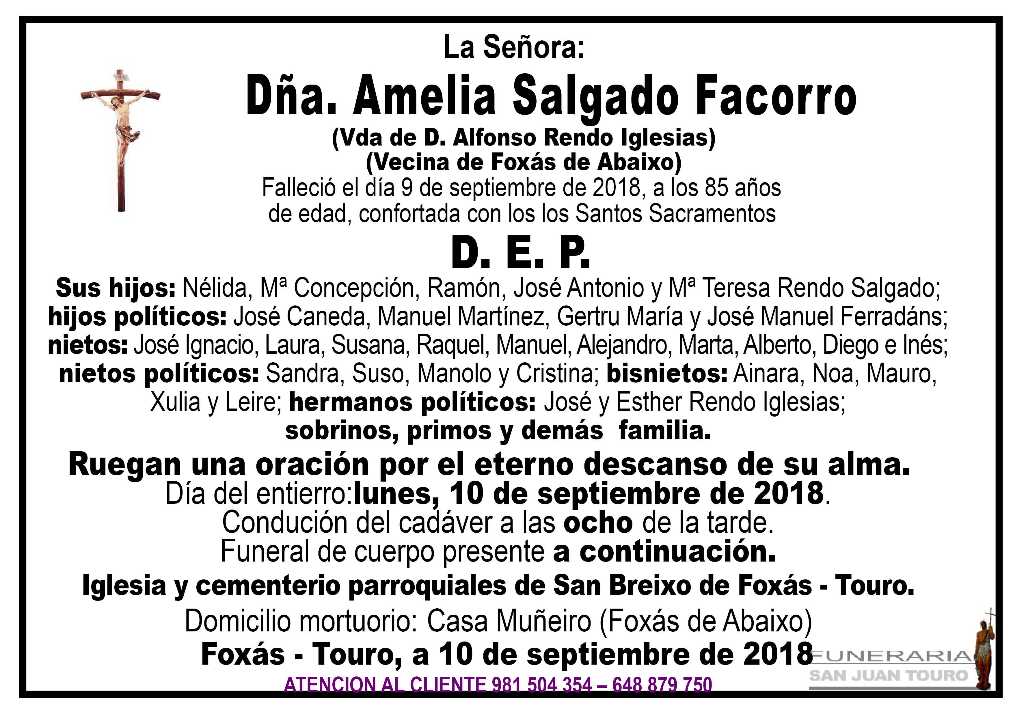 Esquela de SEPELIO DE DOÑA AMELIA SALGADO FACORRO