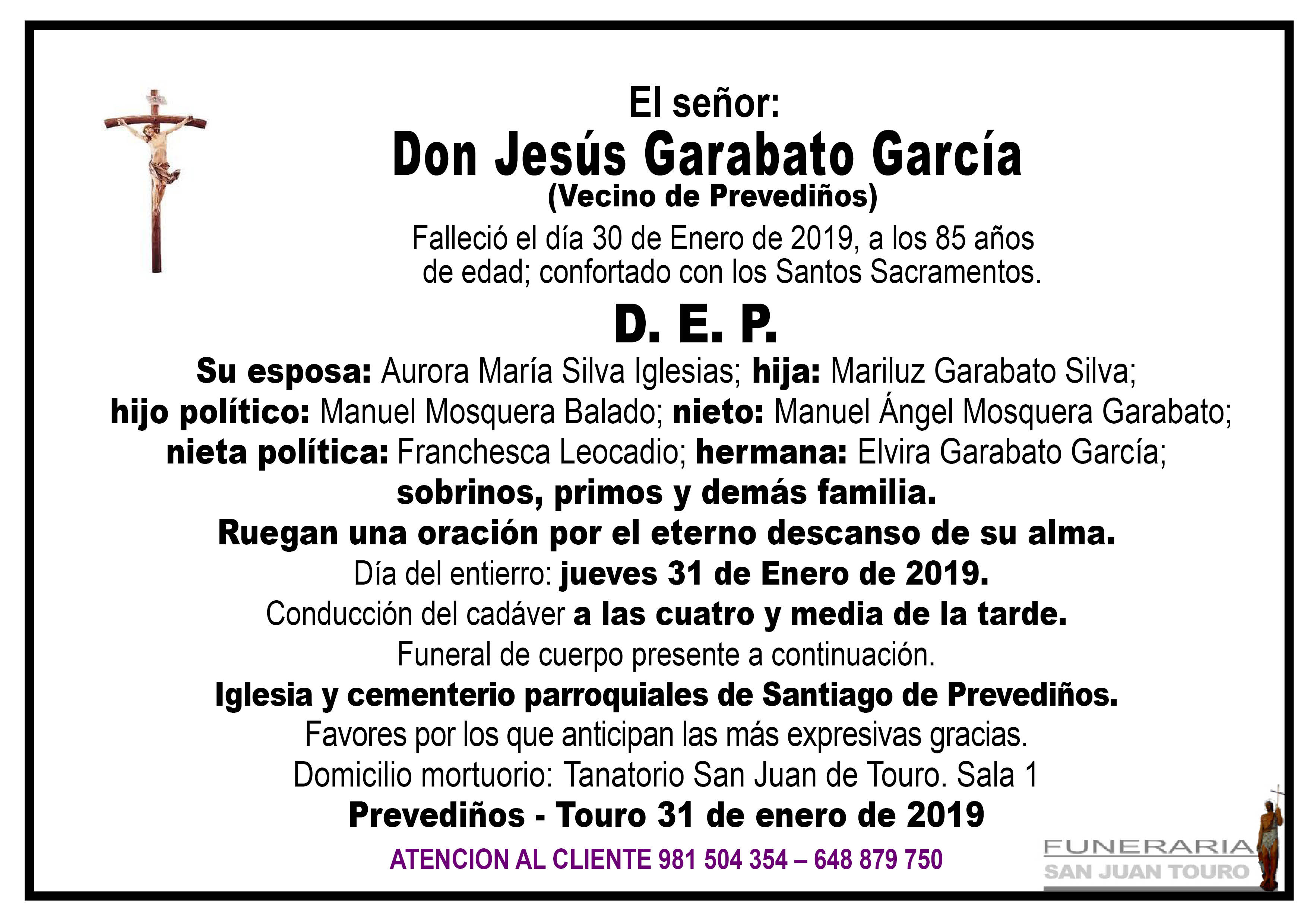 Esquela de SEPELIO DE DON JESÚS GARABATO GARCÍA