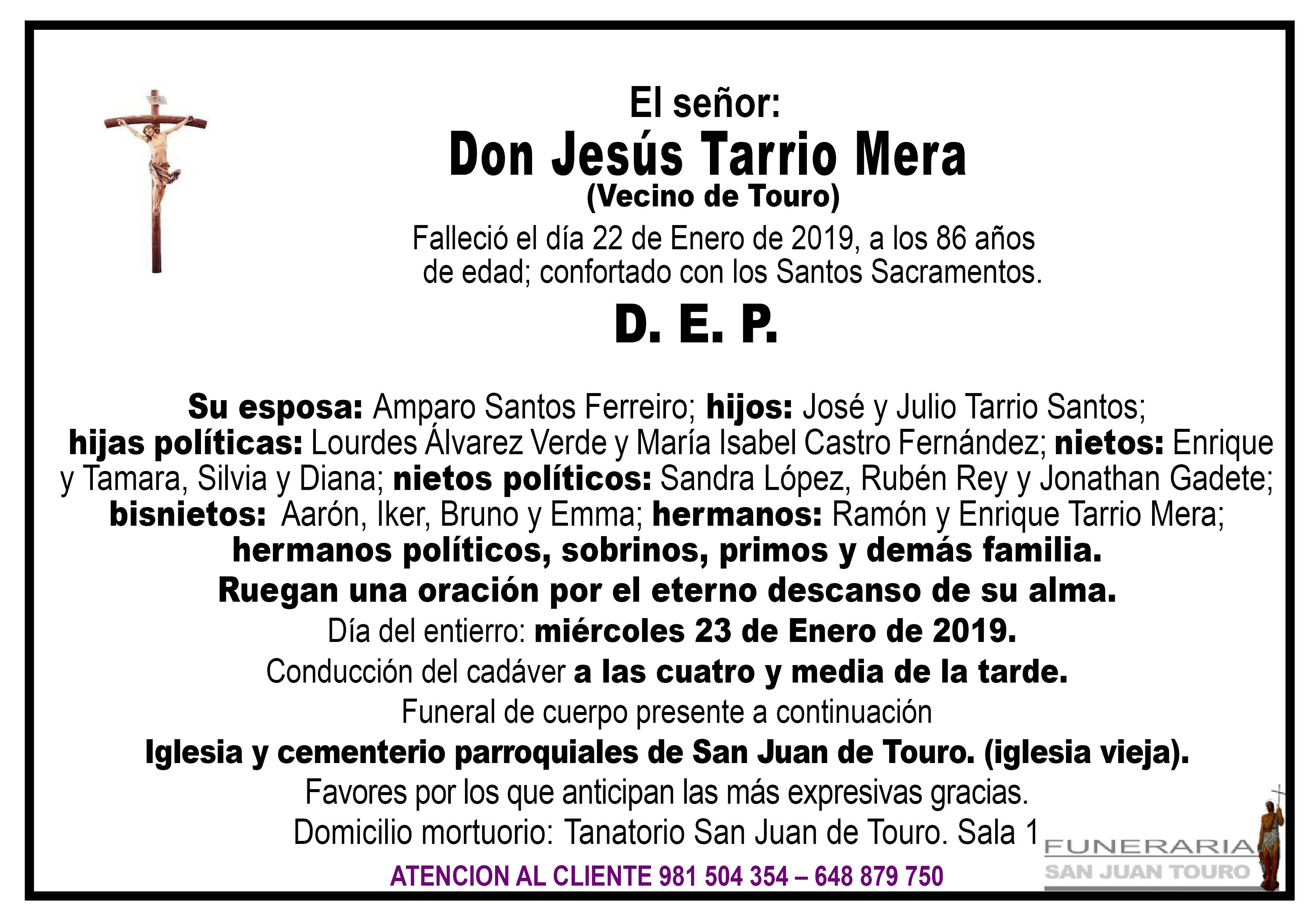 Esquela de SEPELIO DE DON JESÚS TARRIO MERA