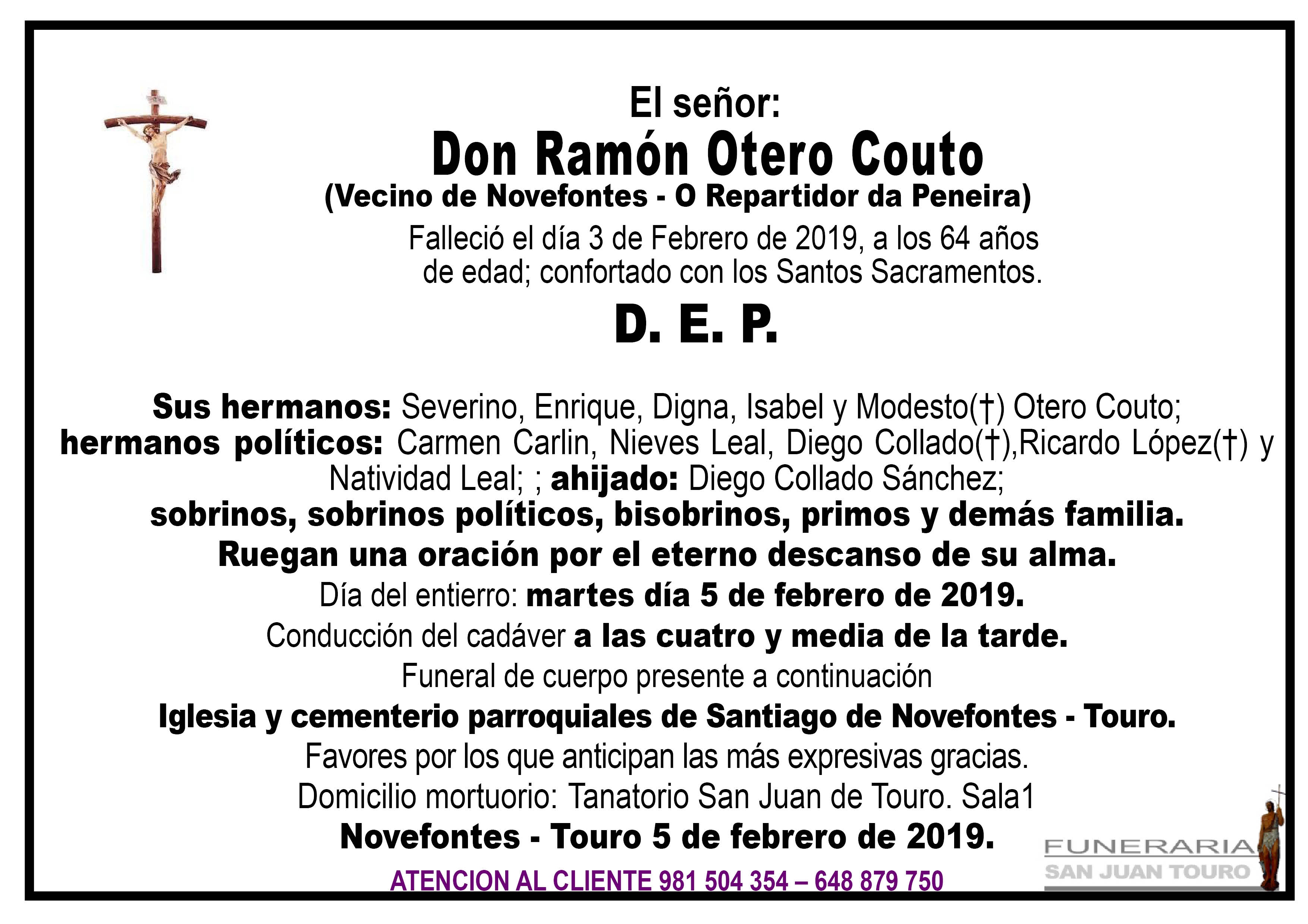 Esquela de SEPELIO DE DON RAMÓN OTERO COUTO