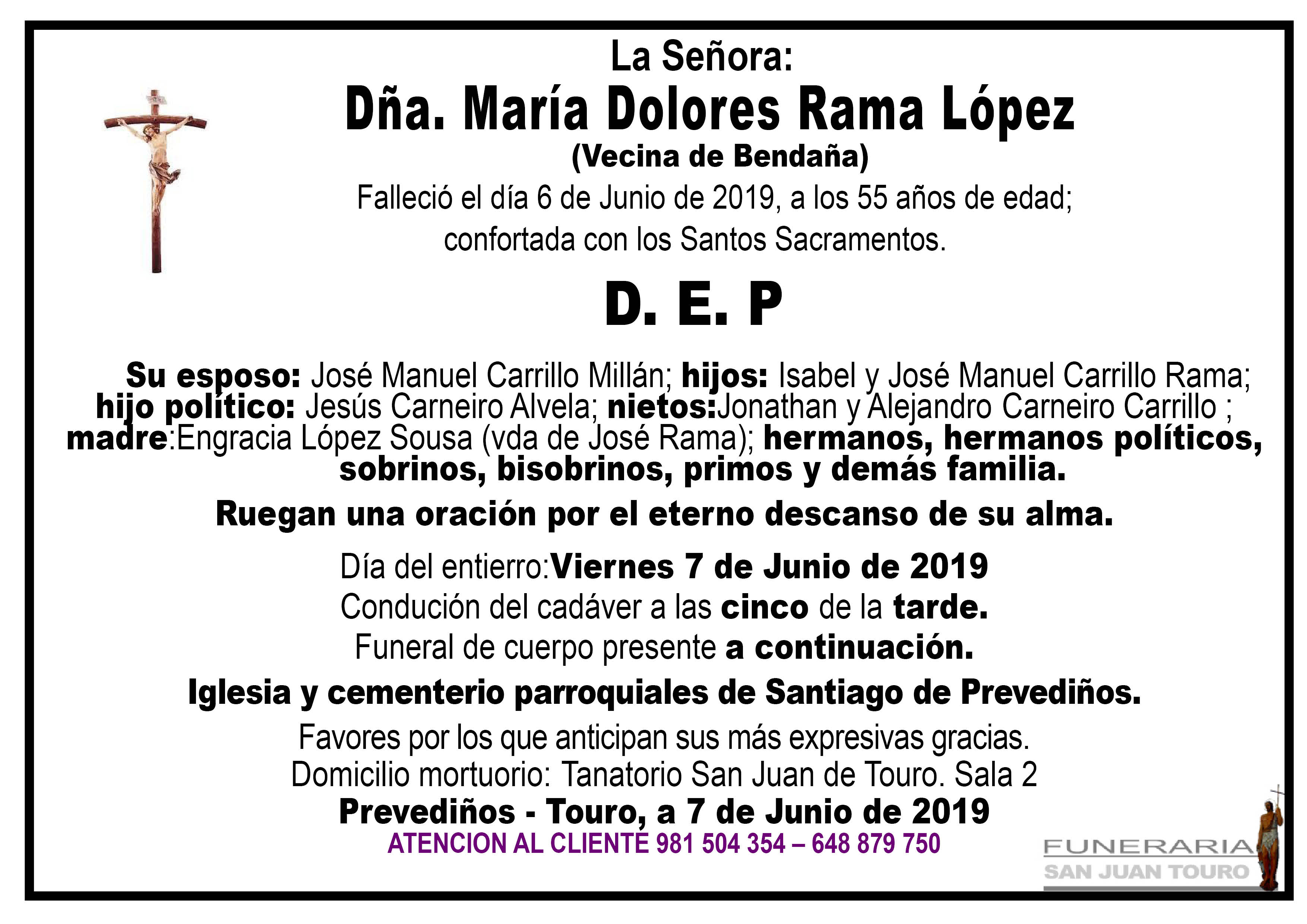 Esquela de SEPELIO DE DOÑA MARÍA DOLORES RAMA LÓPEZ