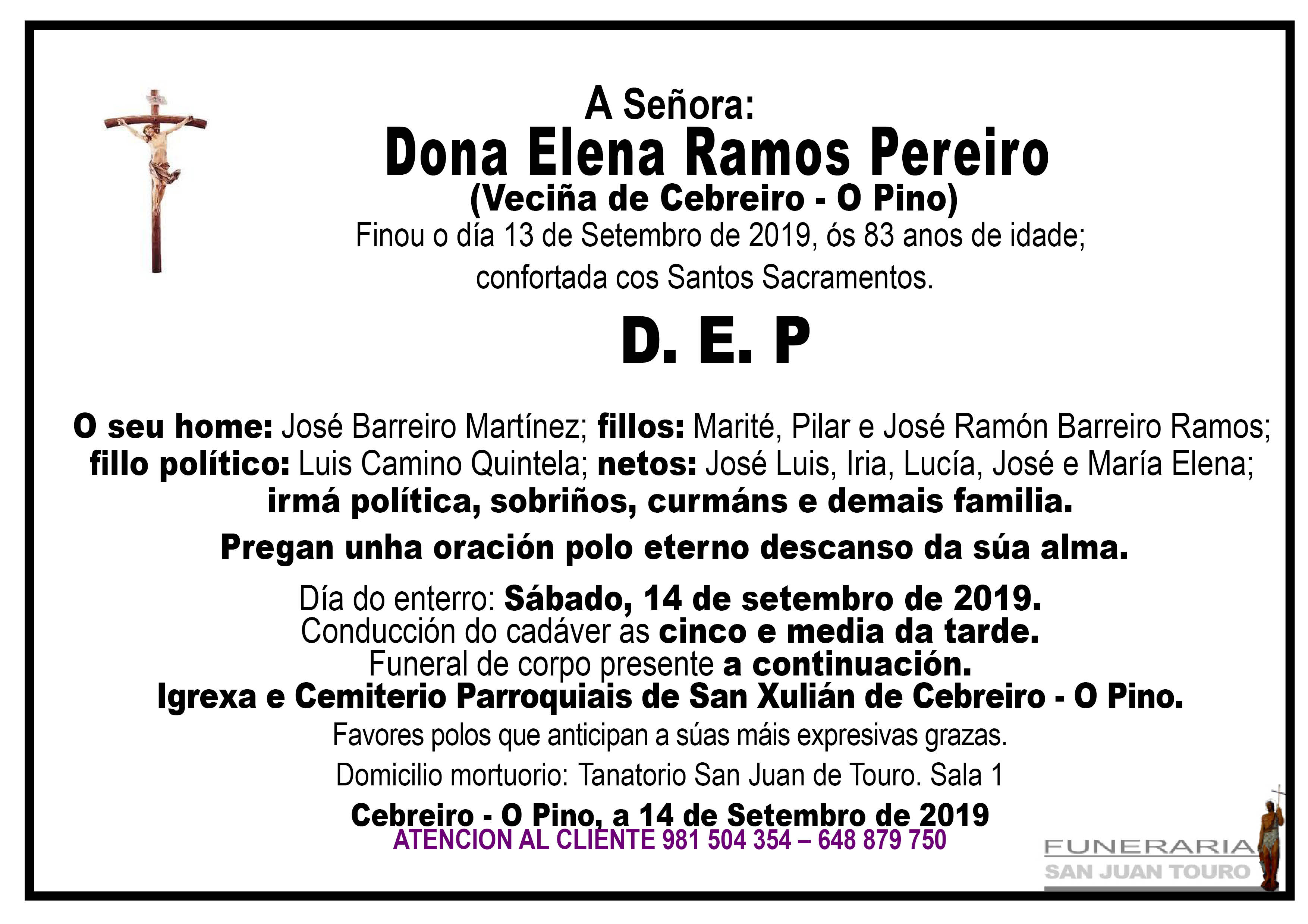 Esquela de SEPELIO DE DONA ELENA RAMOS PEREIRO