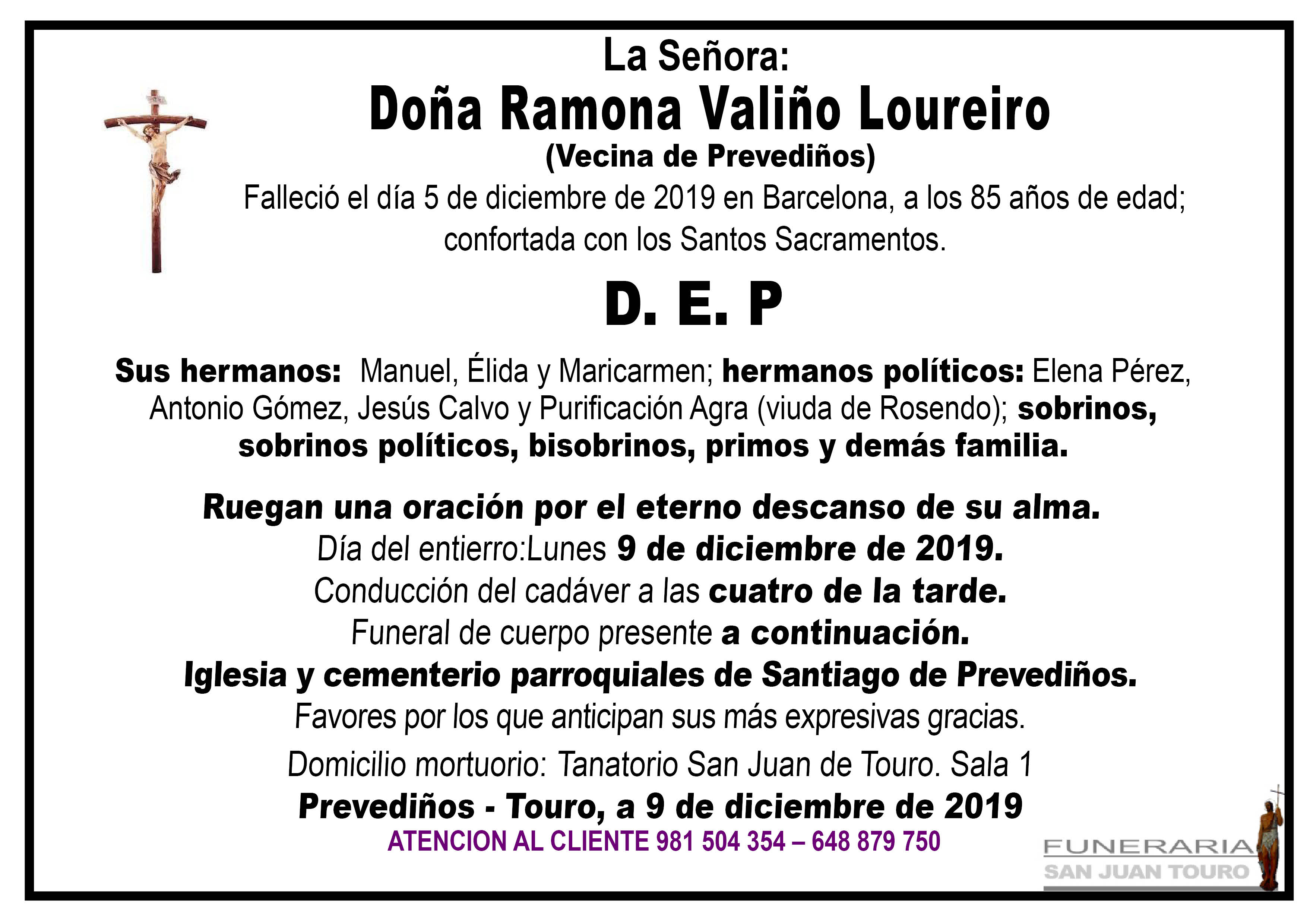 Esquela de SEPELIO RAMONA VALIÑO LOUREIRO