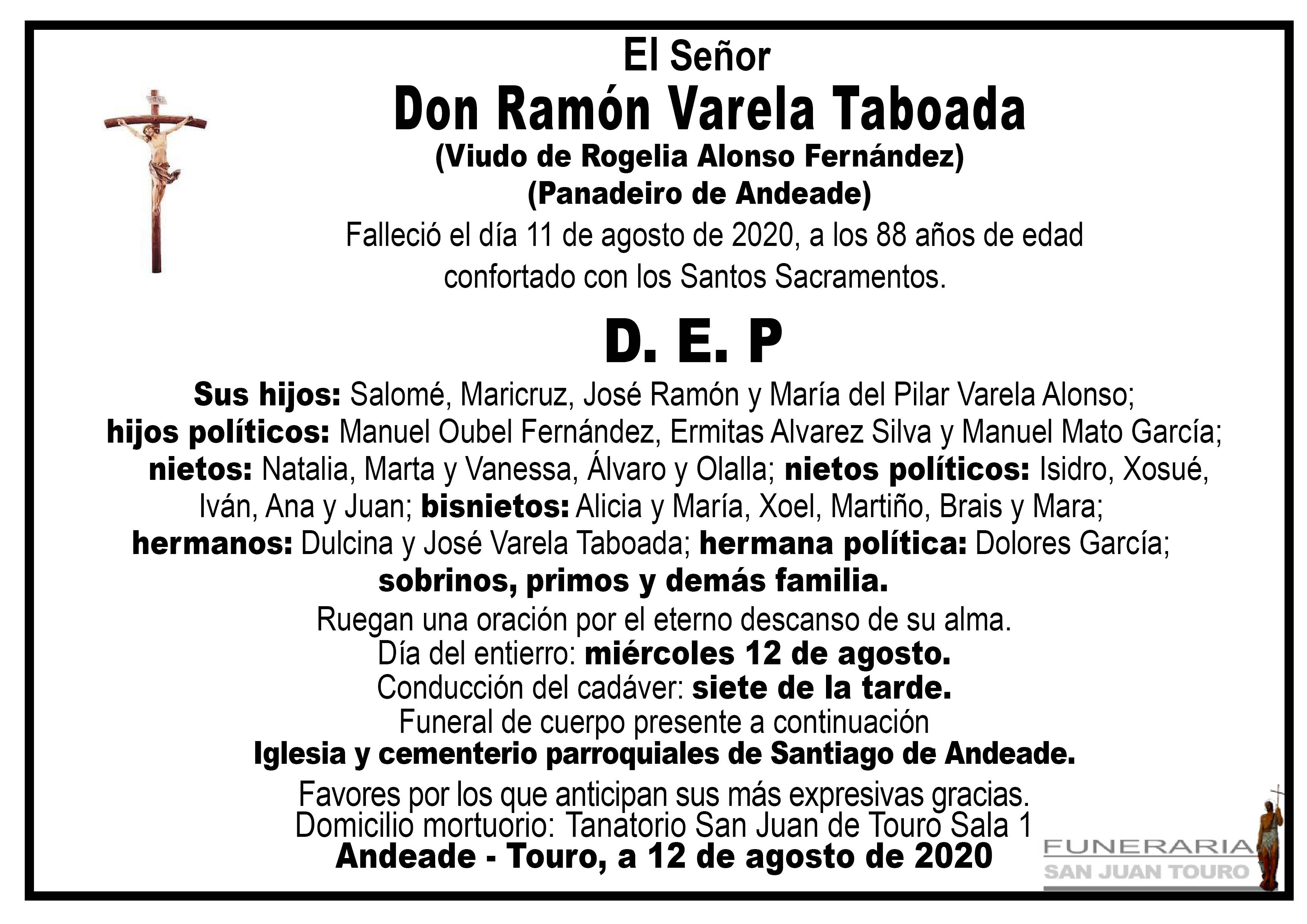 Esquela de SEPELIO DE DON RAMÓN VARELA TABOADA