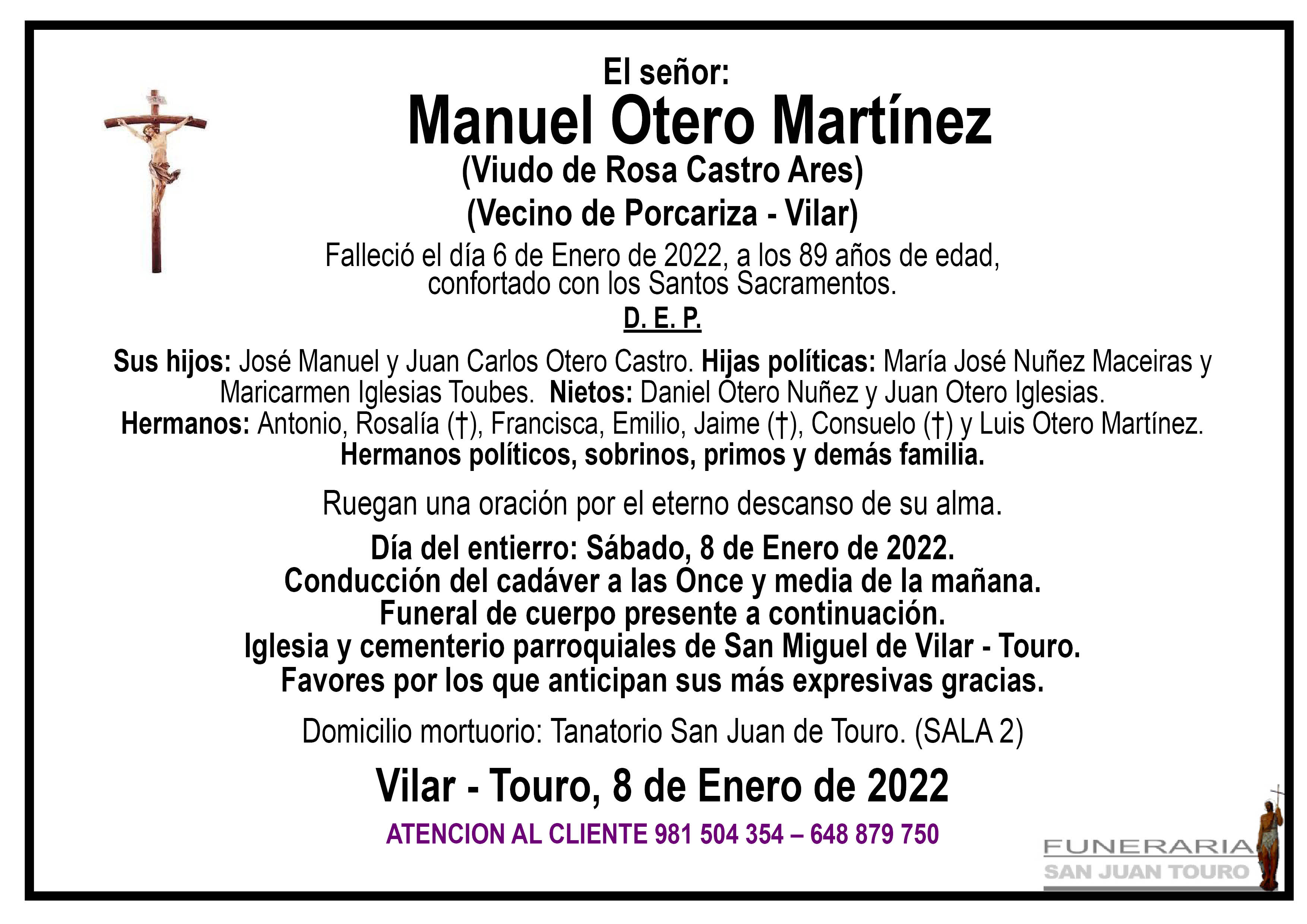 Esquela de SEPELIO DE DON MANUEL OTERO MARTÍNEZ