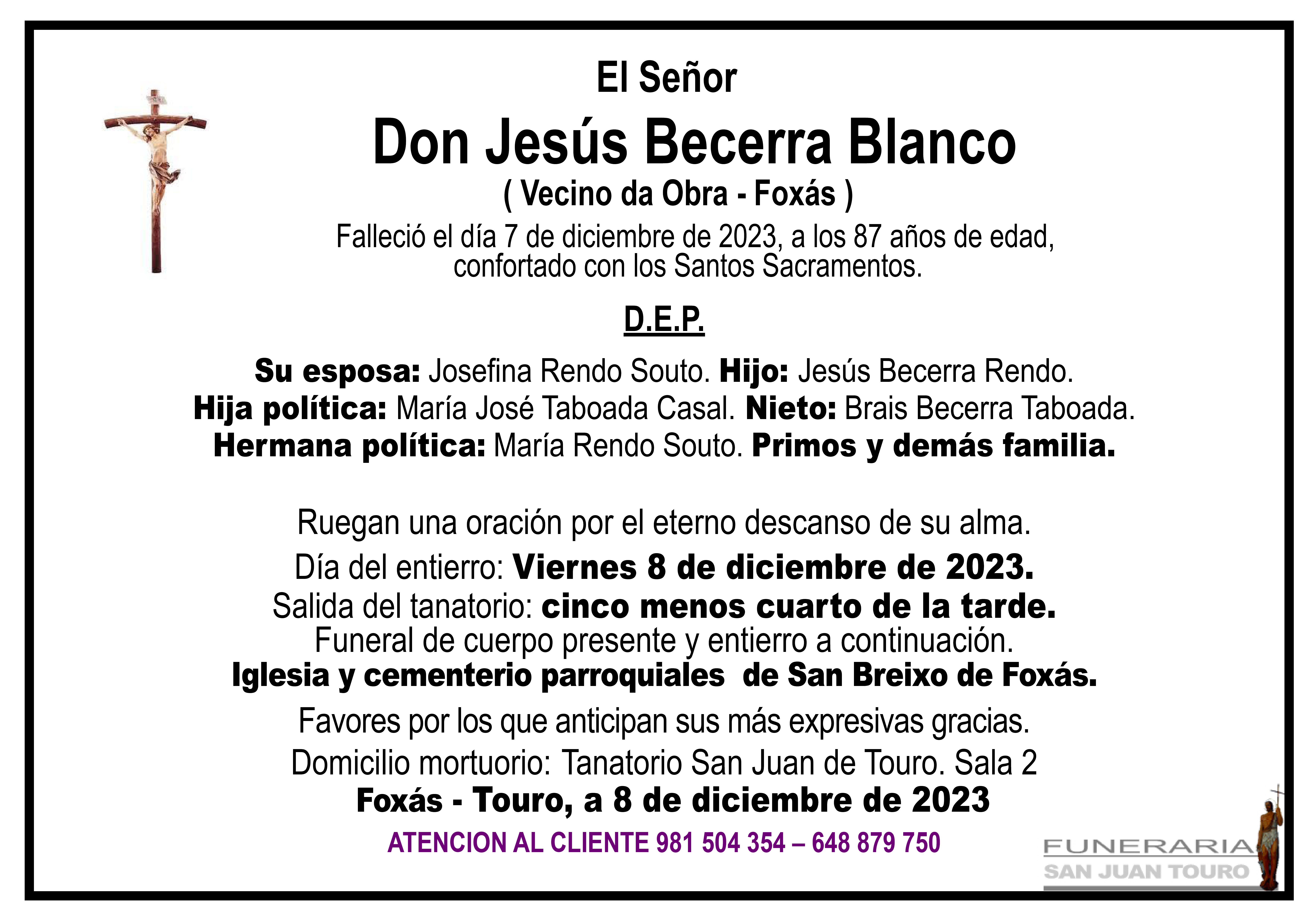 Esquela de SEPELIO DE DON JESÚS BECERRA BLANCO