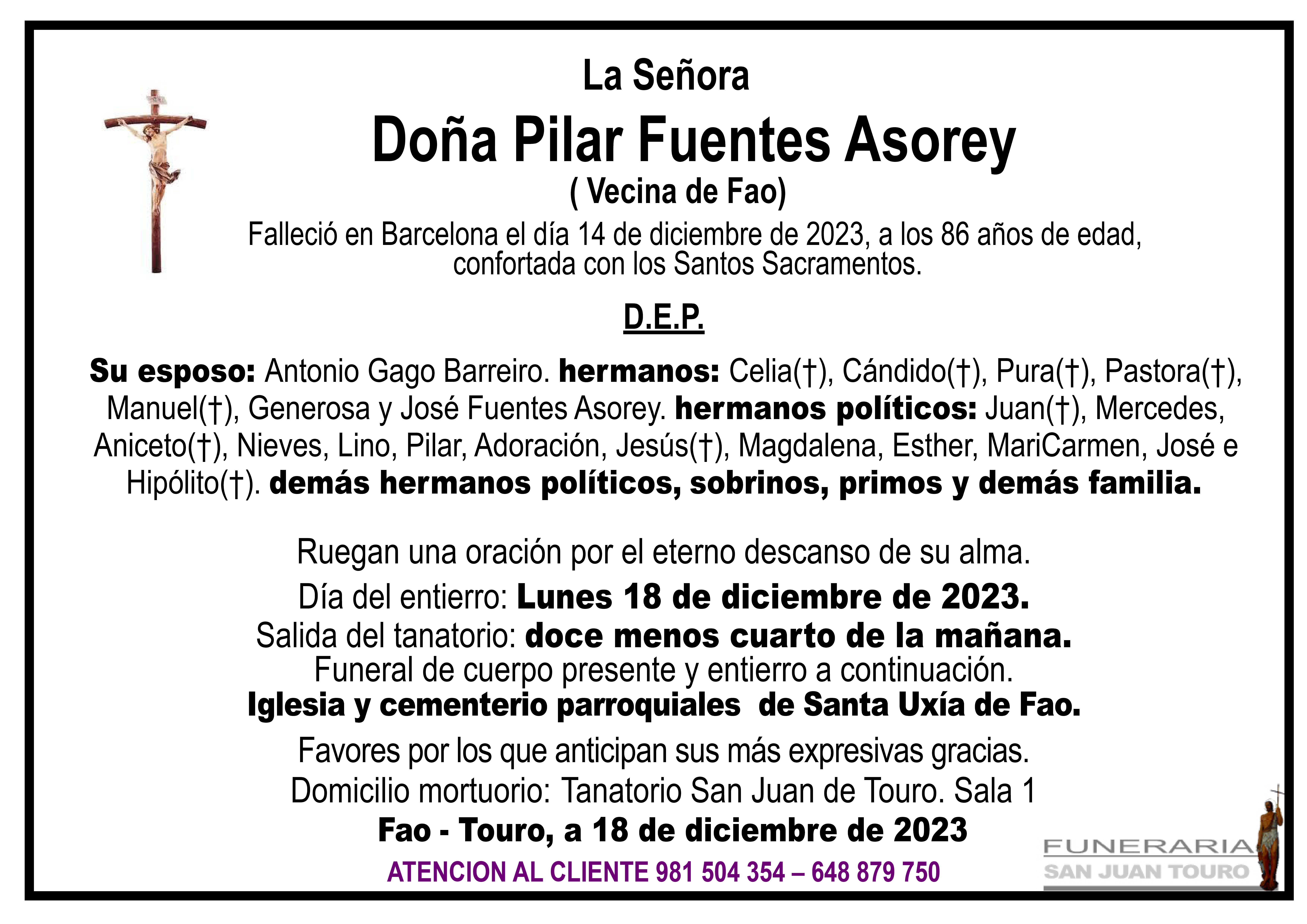Esquela de SEPELIO DE DOÑA PILAR FUENTES ASOREY