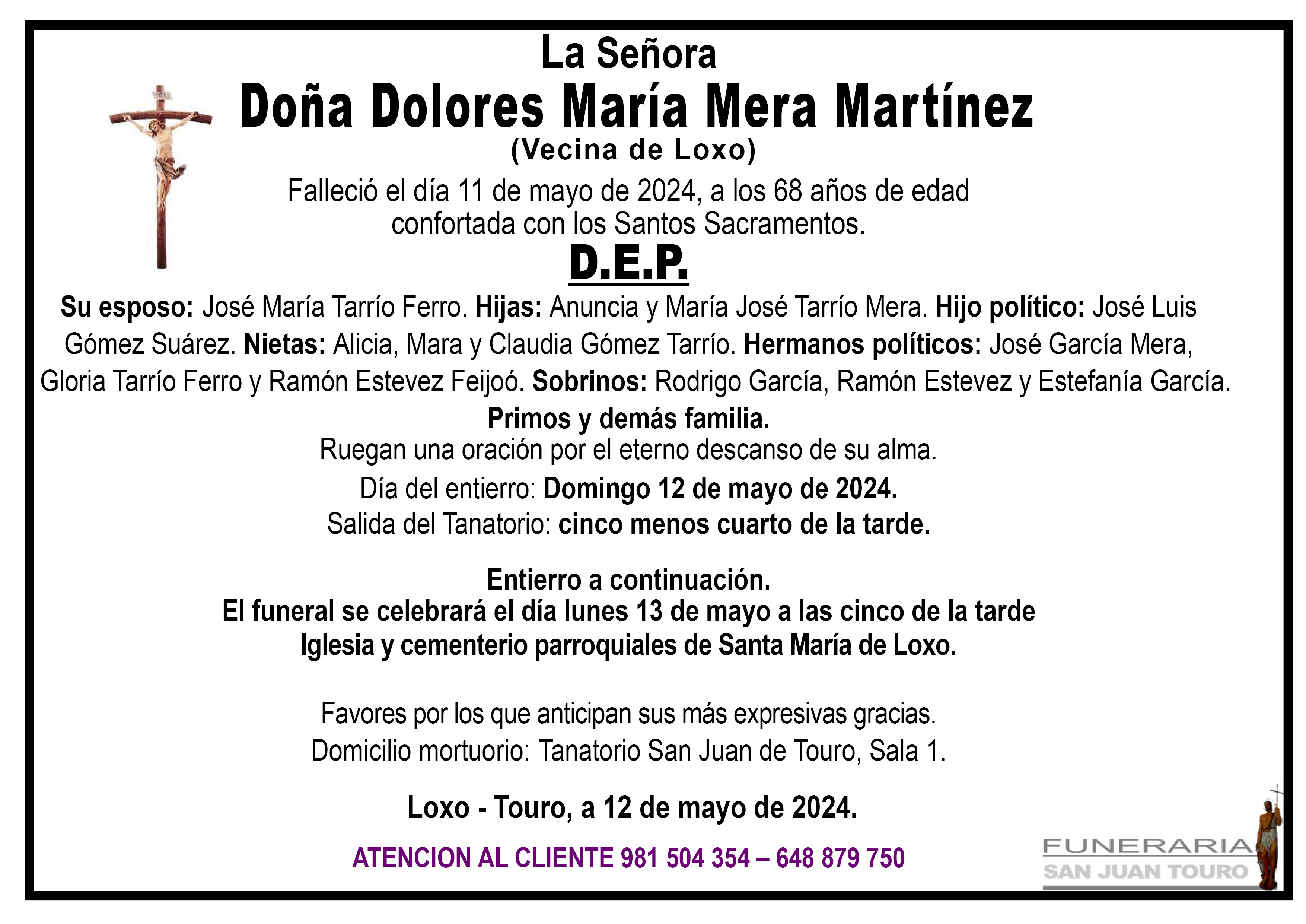 Esquela de SEPELIO DE DOÑA DOLORES MARÍA MERA MARTÍNEZ