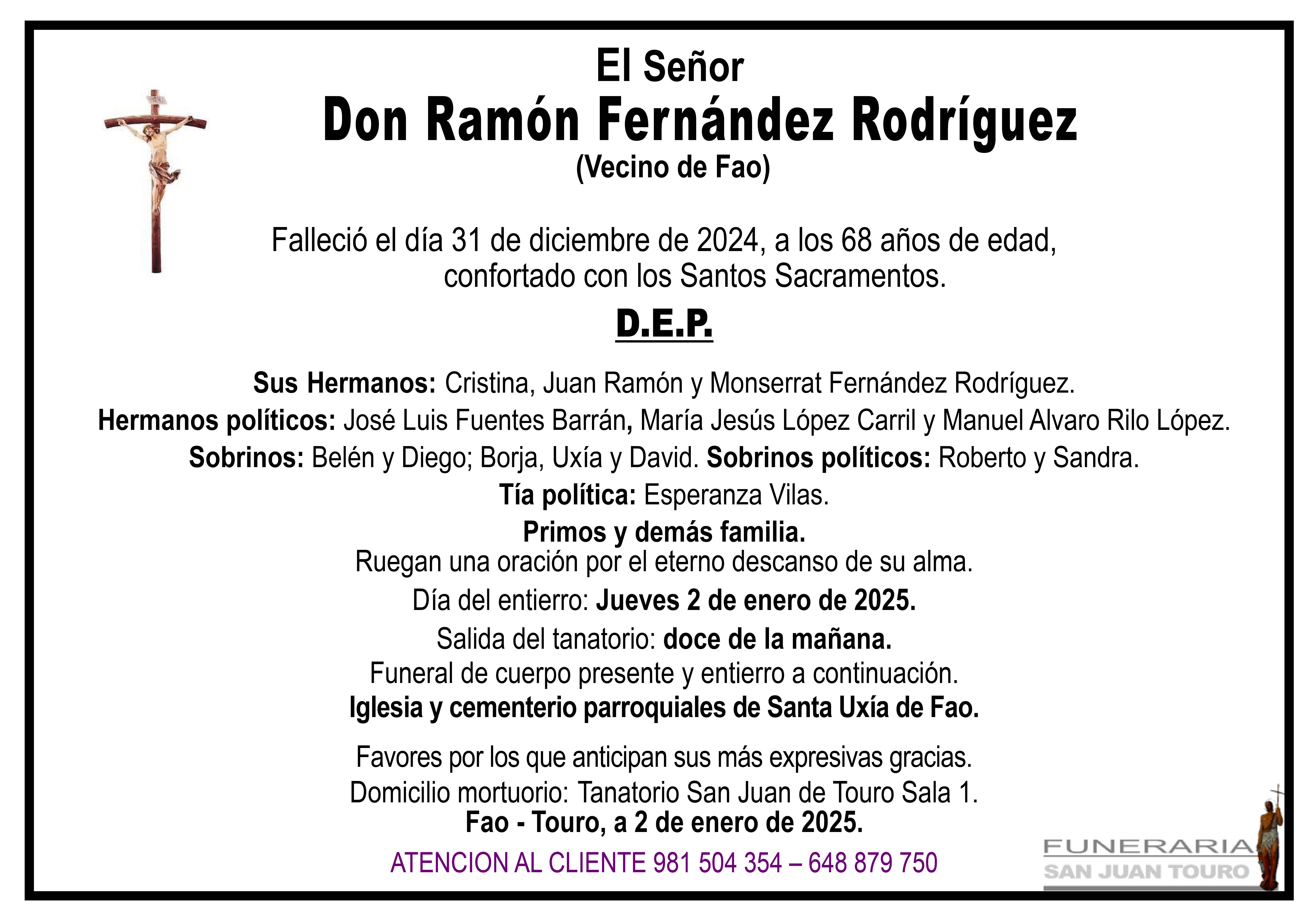 Esquela de SEPELIO DE DON RAMÓN FERNÁNDEZ RODRÍGUEZ