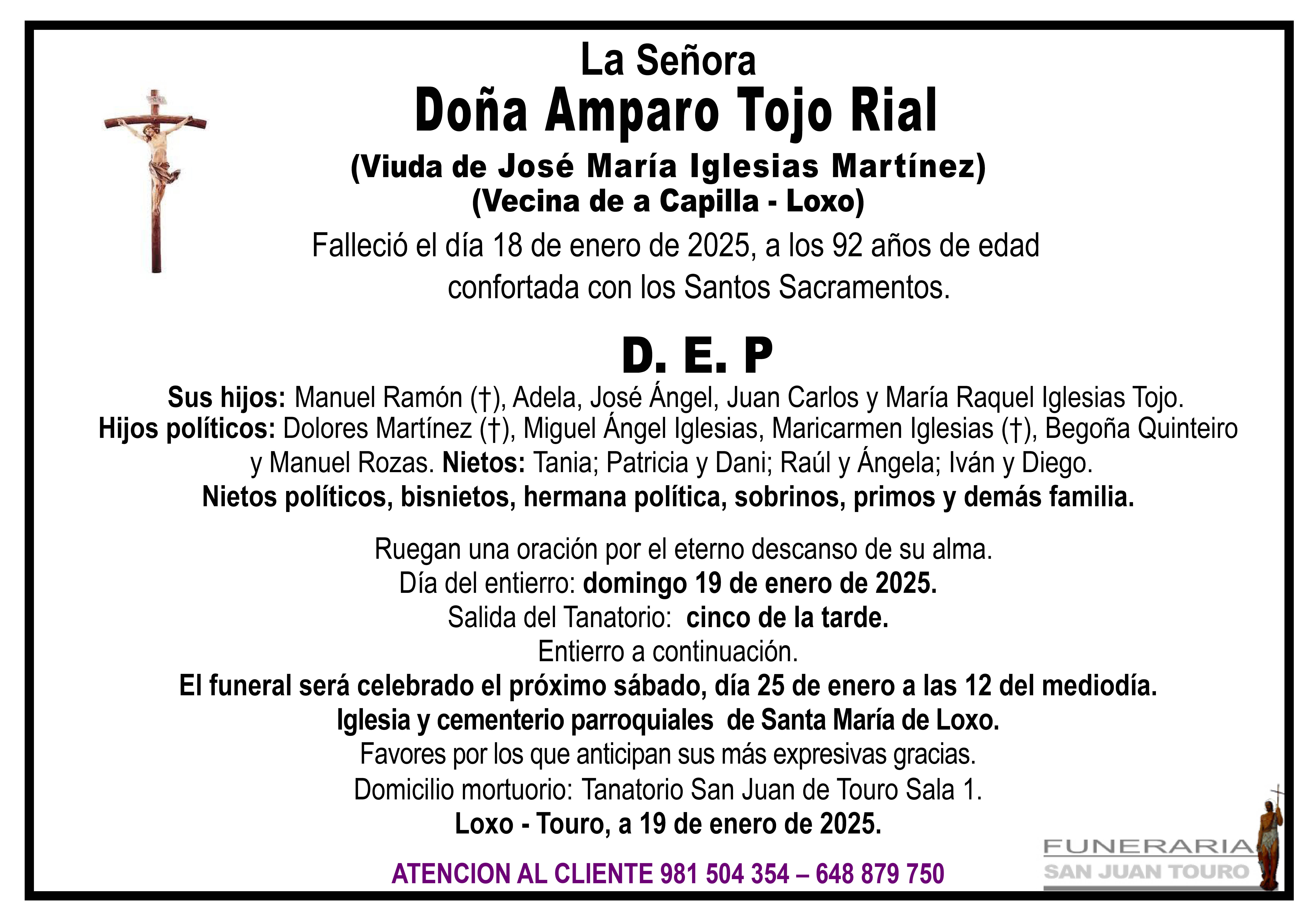 Esquela de SEPELIO DE DOÑA AMPARO TOJO RIAL
