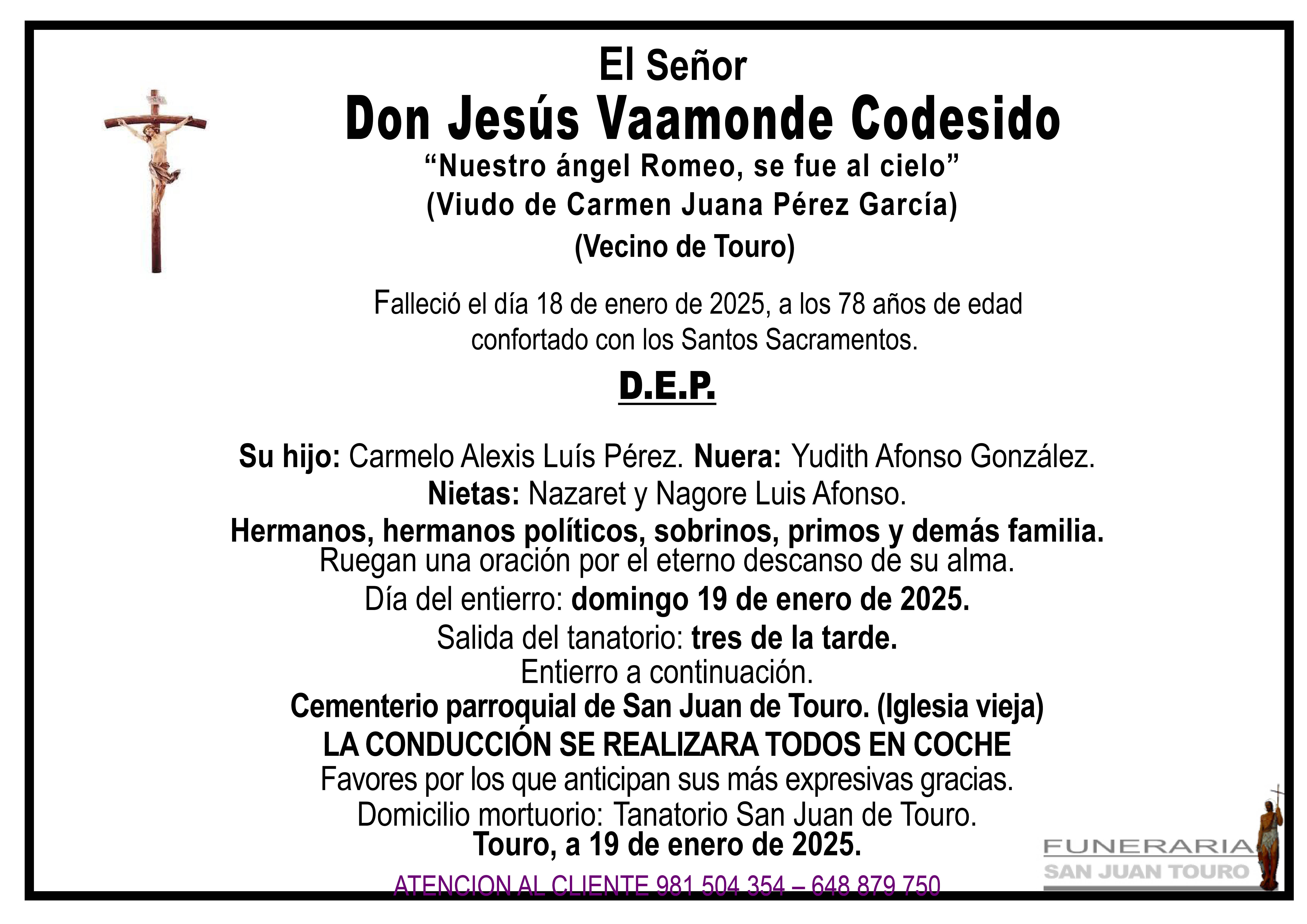 Esquela de SEPELIO DE DON JESÚS VAAMONDE CODESIDO