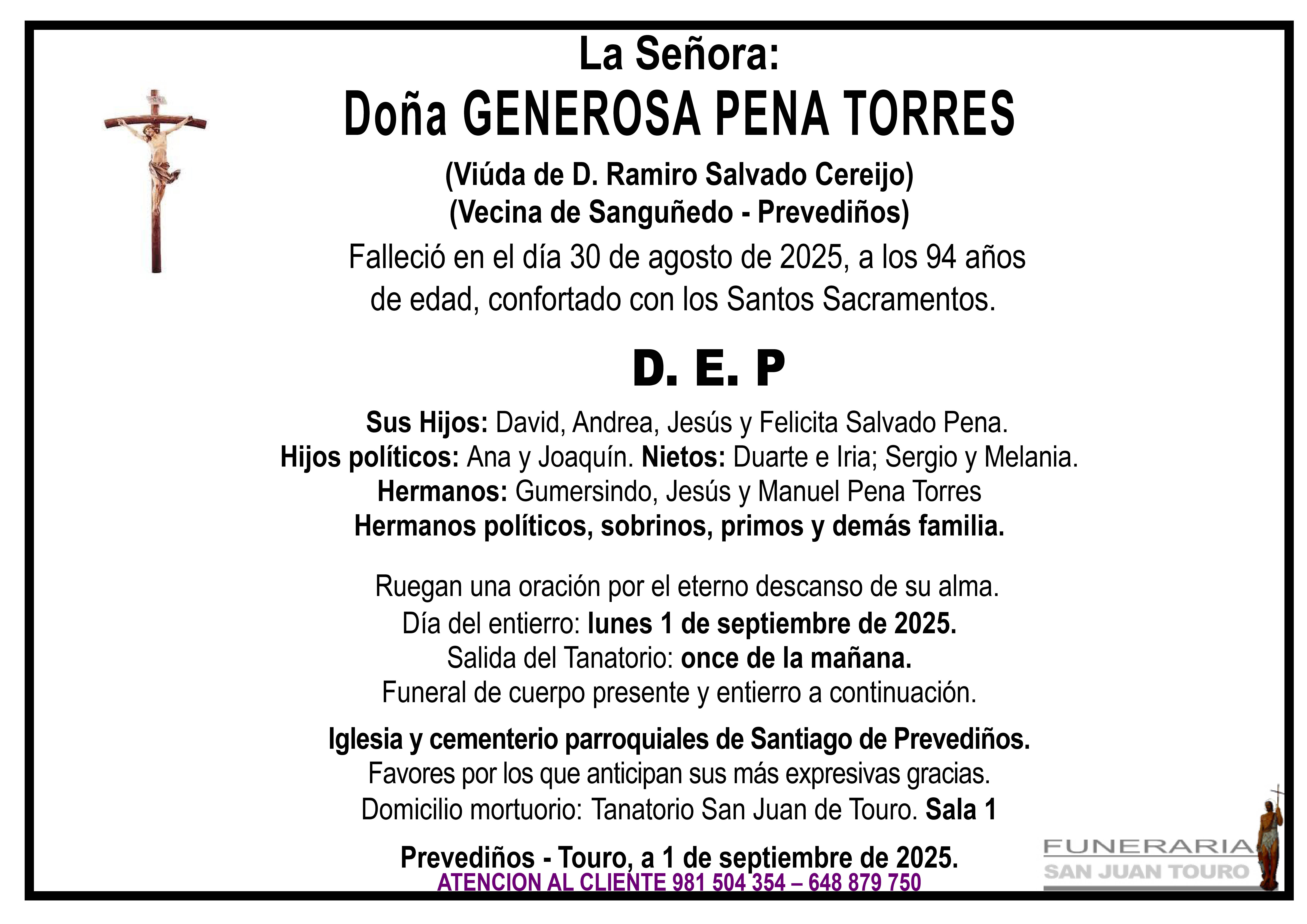 Esquela de GENEROSA PENA TORRES
