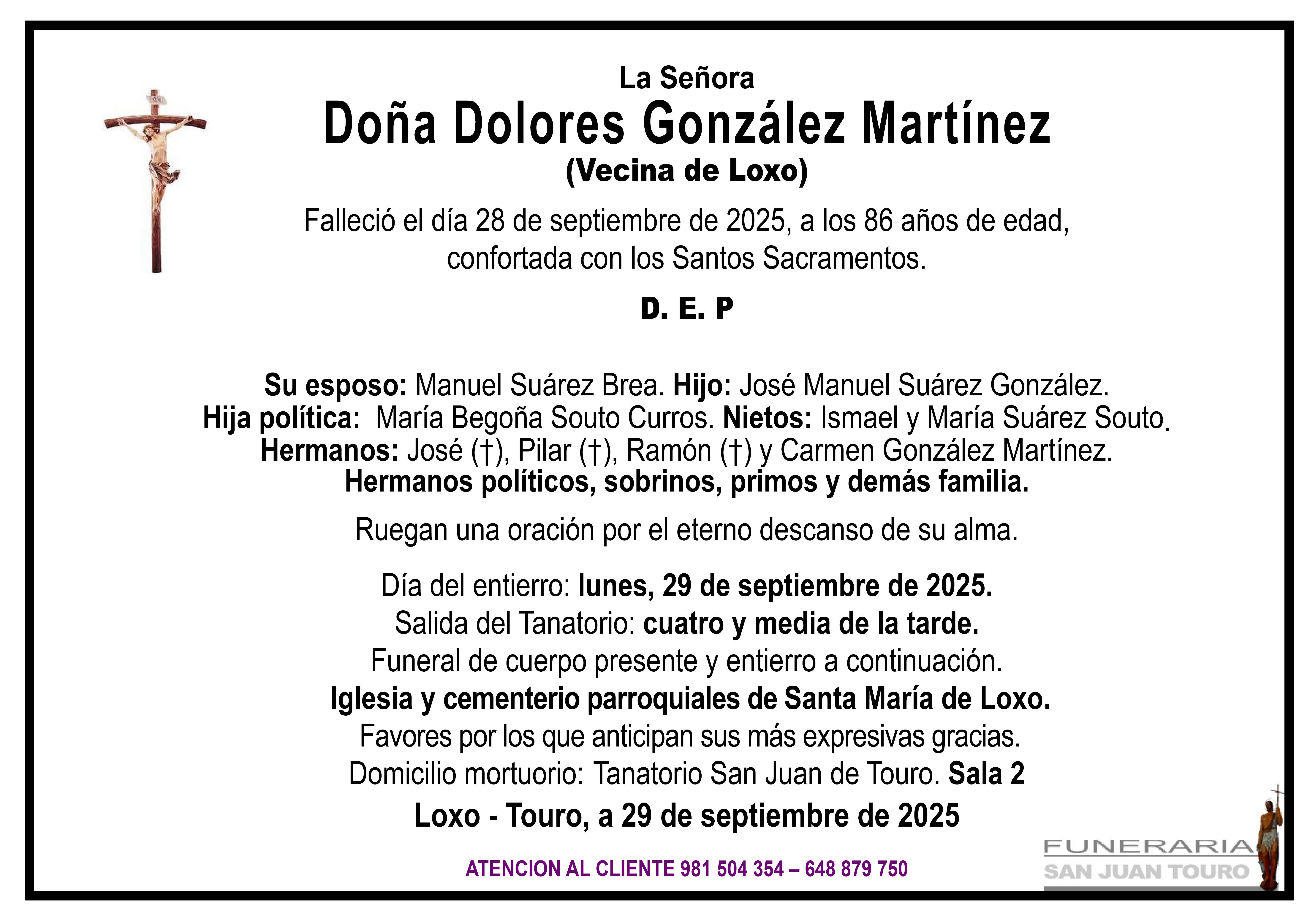 Esquela de SEPELIO DE DOÑA DOLORES GONZÁLEZ MARTÍNEZ