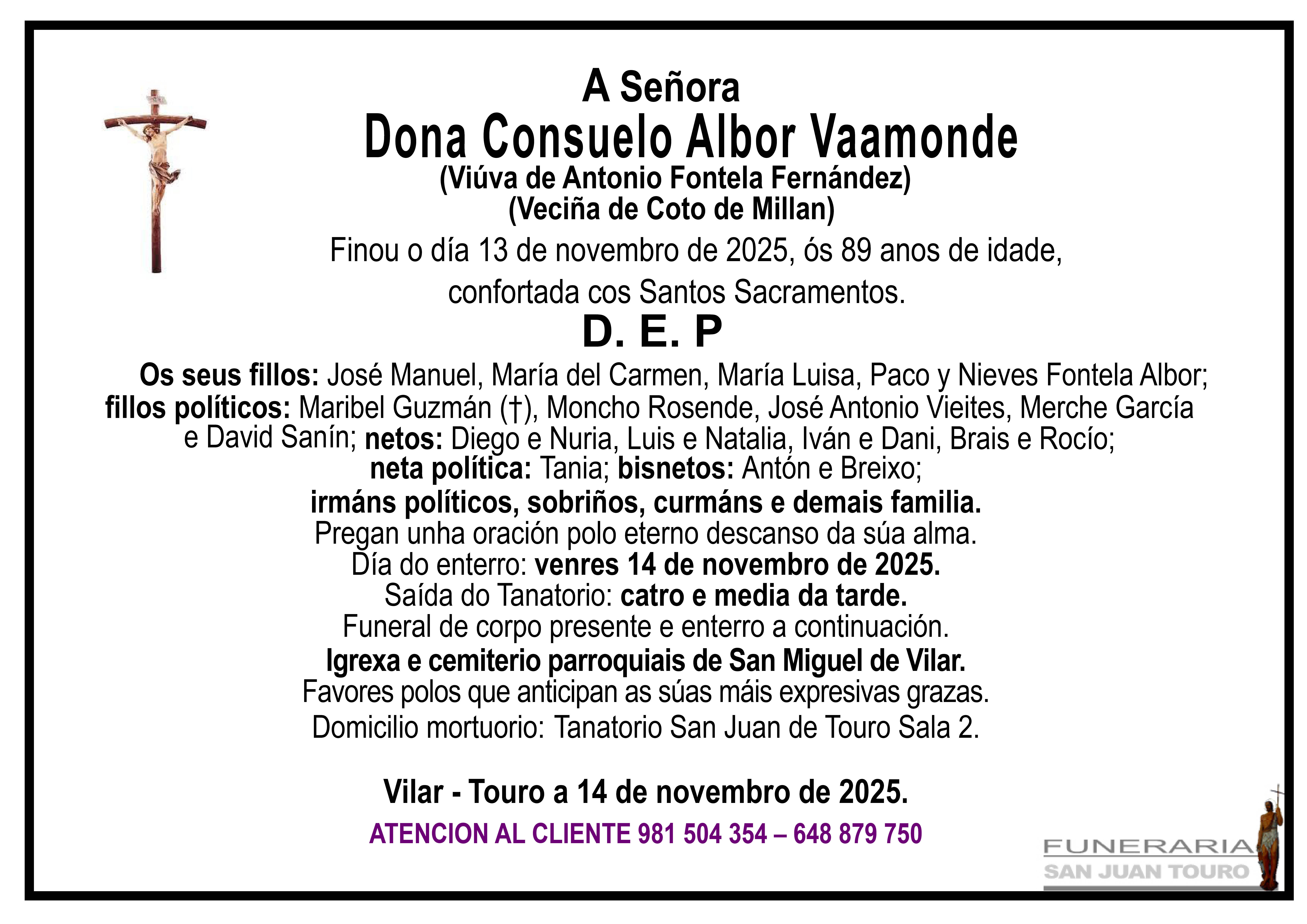 Esquela de SEPELIO DE DONA CONSUELO ALBOR VAAMONDE