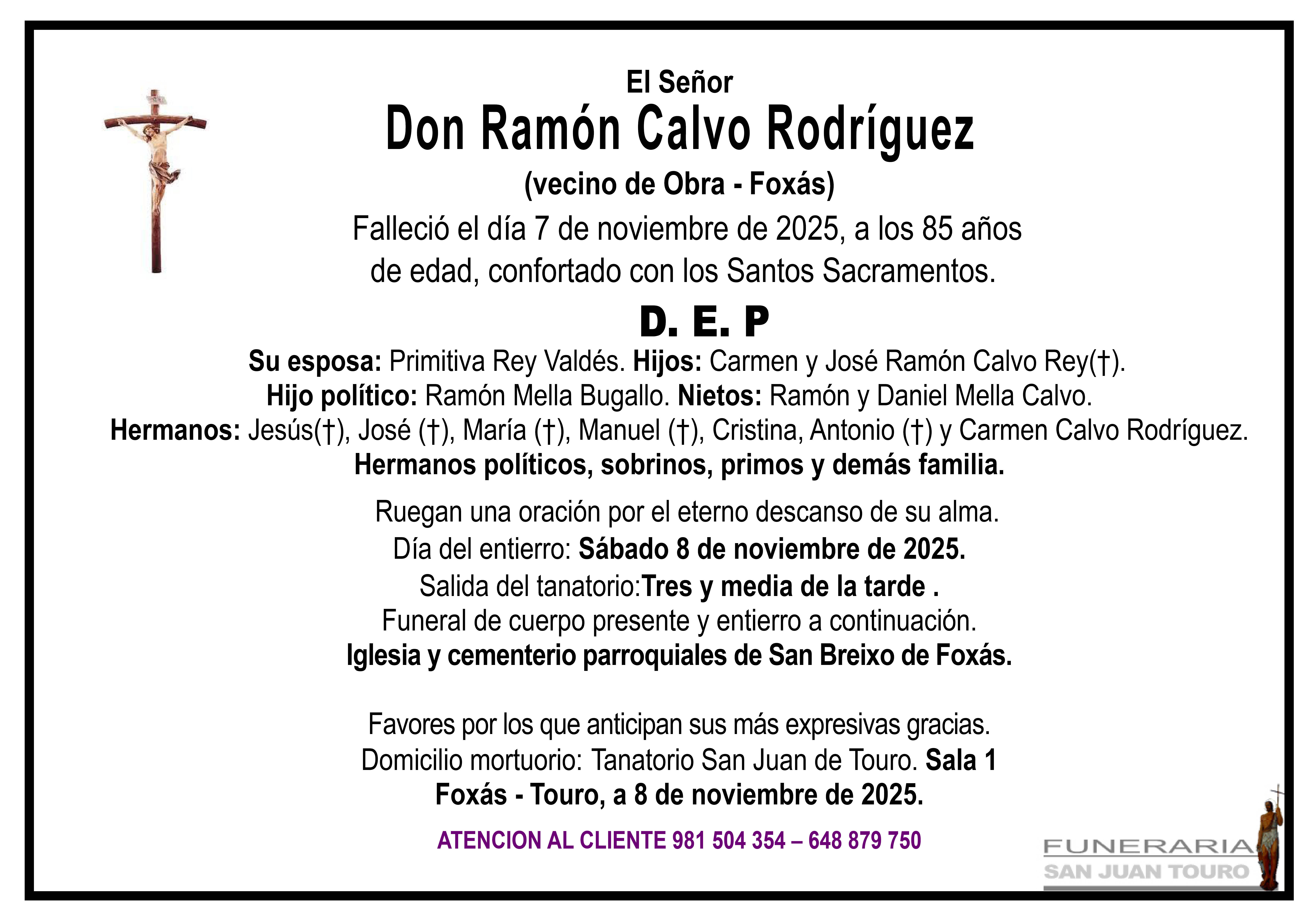 Esquela de SEPELIO DE DON RAMÓN CALVO RODRÍGUEZ